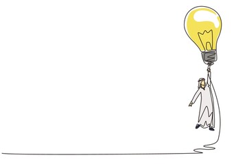 Poster - single one line drawing arab businessman flying holding idea bulbs. big idea to solve business probl