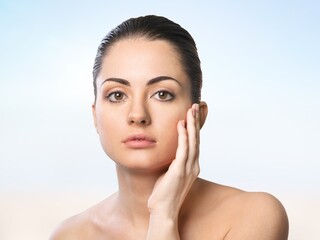 Poster - Beautiful young woman with clean fresh skin, Face care, Facial treatment, Cosmetology