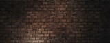 Fototapeta Desenie - Old wall brown dark background with stained aged bricks