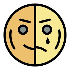 Poster - Happy half sad emoji icon. Outline happy half sad emoji vector icon color flat isolated