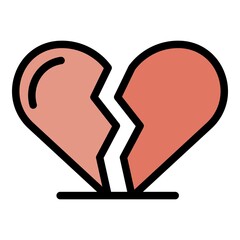 Sticker - Broken heart icon. Outline broken heart vector icon color flat isolated