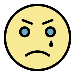 Poster - Crying emoji icon. Outline crying emoji vector icon color flat isolated