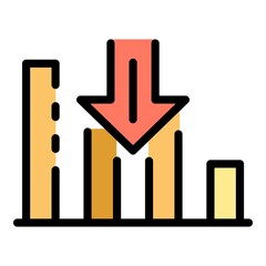 Poster - Bankrupt graph icon. Outline bankrupt graph vector icon color flat isolated