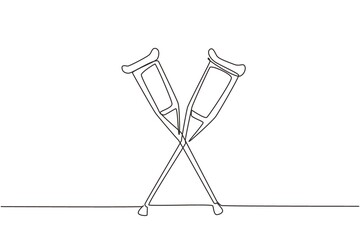 Wall Mural - Single one line drawing crutches logo. Elbow crutch, telescopic metal crutch. Medical equipment for rehabilitation of people with diseases of musculoskeletal system. Continuous line draw design vector