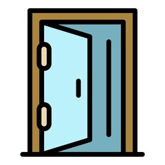 Poster - Door to the street icon. Outline door to the street vector icon color flat isolated
