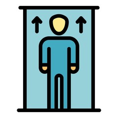 Poster - man in elevator up arrows icon. outline man in elevator up arrows vector icon color flat isolated