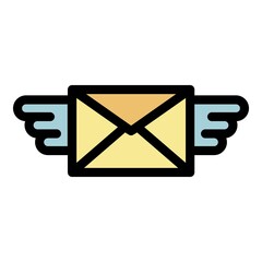 Poster - Wings mail icon. Outline wings mail vector icon color flat isolated