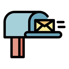 Poster - Letter in mailbox icon. Outline letter in mailbox vector icon color flat isolated