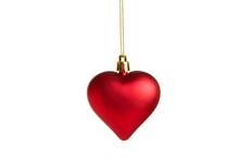Red Hearts For Christmas Decoration Isolated On White Background.