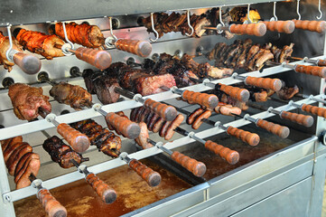 Poster - Typical Brazilian churrascaria meat barbeque at a street food fair in Turin, Italy