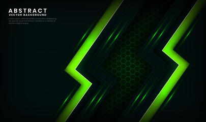 Poster - Abstract 3D green techno background overlap layers on dark space with light lines effect decoration. Modern template element future style concept for flyer, card, cover, brochure, or landing page