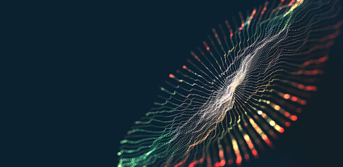 Aufkleber - Big data funnel. Abstract 3D illustration. Technology neural network background concept. Wave, dots, weave lines. AI visualization concept, digital universe