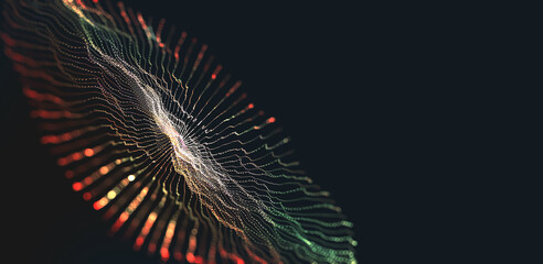 Aufkleber - Big data funnel. Information waves, analytics data, field of successive points, data flow, neon light, cyber structure of computer systems 3D illustration