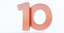 Bronze Number 10 Isolated On White Background, 3D Rendered Glossy Metallic Digit