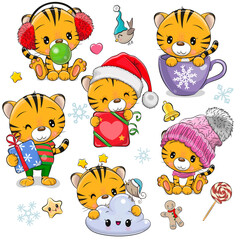 Wall Mural - cartoon tigers isolated on a white background