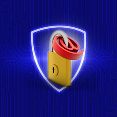 Poster - 3d rendering E-mail symbol with lock. Internet security concept
