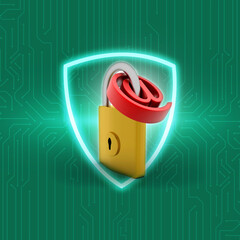 Poster - 3d rendering E-mail symbol with lock. Internet security concept