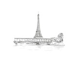 Fototapeta Paryż - Romantic landscape view of the Eiffel Tower and Sena River. Paris, France. Urban sketch. Hand drawn vector illustration