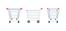 Shopping Cart Rear, Side And Front View, Isolated On White Background, Vector Illustration