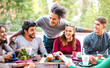 © Mirko Vitali - Multiracial friends drinking coffee at bar outdoors - People talking and having genuine fun together at cafeteria garden - Friendship concept with happy men and women at cafe - Warm bright filter