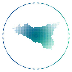 Poster - Sicilia digital badge. Dotted style map of Sicilia in circle. Tech icon of the island with gradiented dots. Astonishing vector illustration.