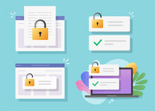 Online Locked Digital Web Access Set Or Electronic Password Protected Permission Concept Flat Cartoon Vector Illustration, Restricted Login Form In Browser Authorization, Secure Safety Tech Icon