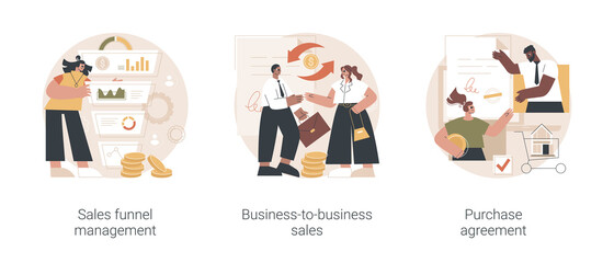 Poster - Business deal abstract concept vector illustration set. Sales funnel management, business-to-business commerce, in-app purchase agreement, marketing software, lead conversion abstract metaphor.