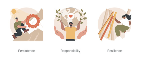 Poster - Mental strength abstract concept vector illustration set. Persistence and responsibility, building emotional resilience, psychological flexibility, determination to achieve goal abstract metaphor.