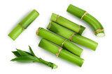 Fototapeta Sypialnia - Green bamboo with leaves isolated on white background with clipping path and full depth of field. Top view. Flat lay