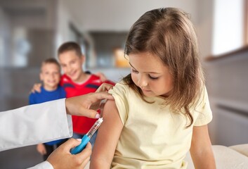 Sticker - Little Girl Getting Vaccinated Against Covid, Doctor Applying