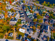 © Wangkun Jia - Meredith town center with fall foliage top view including First Congregational Church and Mill Falls, New Hampshire NH, USA.
