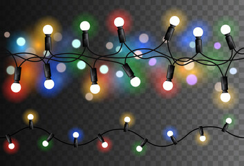 Wall Mural - vector seamless colorful christmas light garland pattern on dark background