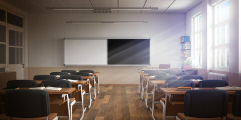 The interior of classroom.(3D rendering