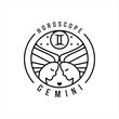 twins zodiac of gemini logo line art simple minimalist vector illustration template icon design. horoscope sign mysticism and astrology symbol