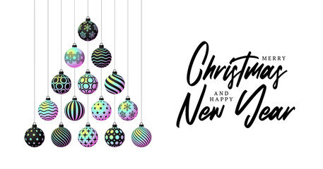 Canvas Print - Creative christmas tree made by shiny holographic gradient balls on white background for Christmas and New Year celebration. Xmas vector illustration banner