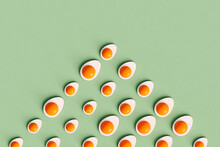 3D Render Of Boiled Eggs Cut In Half - Copyspace