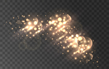 Wall Mural - Bokeh effect. Magic golden sparks. Glittering dust particles