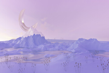 Abstract winter scene with geometrical moon