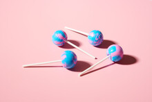 Multi-color Lollipops In Still Life On Pink 