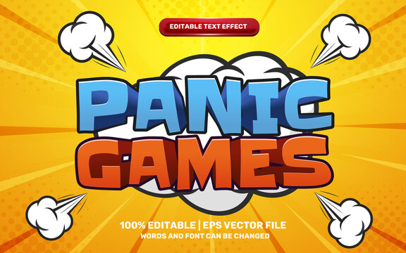 panic game comic cartoon hero 3d editable text effect