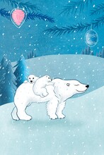 Christmas Polar Bear And Cubs
