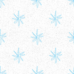 Hand Drawn Snowflakes Christmas Seamless Pattern. Subtle Flying Snow Flakes on chalk snowflakes Background. Alive chalk handdrawn snow overlay. Valuable holiday season decoration.