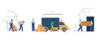 Moving service and delivery company workers, flat vector illustration isolated.