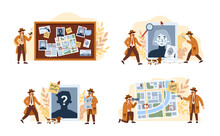 Male Private Detective Solving Crime And Search Criminals A Vector Illustrations