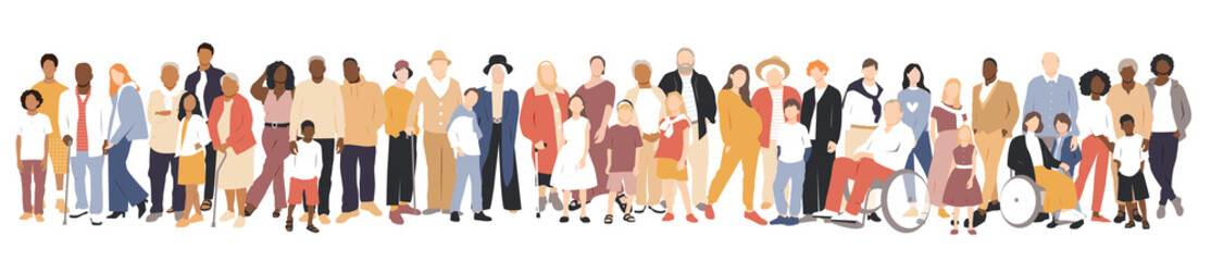 Wall Mural - Multicultural group of families. Flat vector illustration.