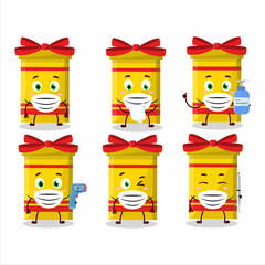 Wall Mural - A picture of yellow long gift box cartoon design style keep staying healthy during a pandemic