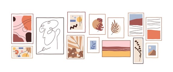 Leinwandbilder - Contemporary wall art composition with framed abstract posters. Creative trendy artworks layout for modern decoration for stylish interior design. Flat vector illustration isolated on white background