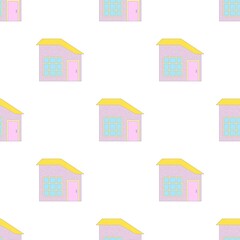 Poster - Cottage with yellow roof and big window pattern seamless background texture repeat wallpaper geometric vector