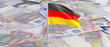 Germany economy. German flag on fifty euro banknotes background. 3d illustration