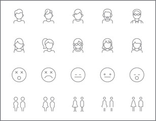 Set of People and Avatar line style. It contains such as Character, men, women, emoji, face, uniform and other elements.